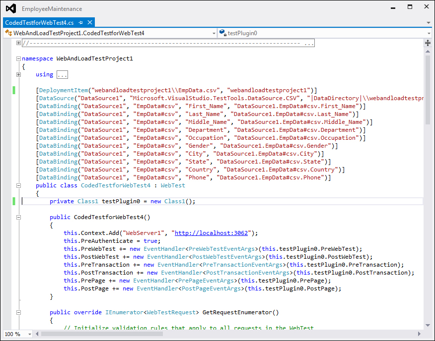 Generating code from a recorded test