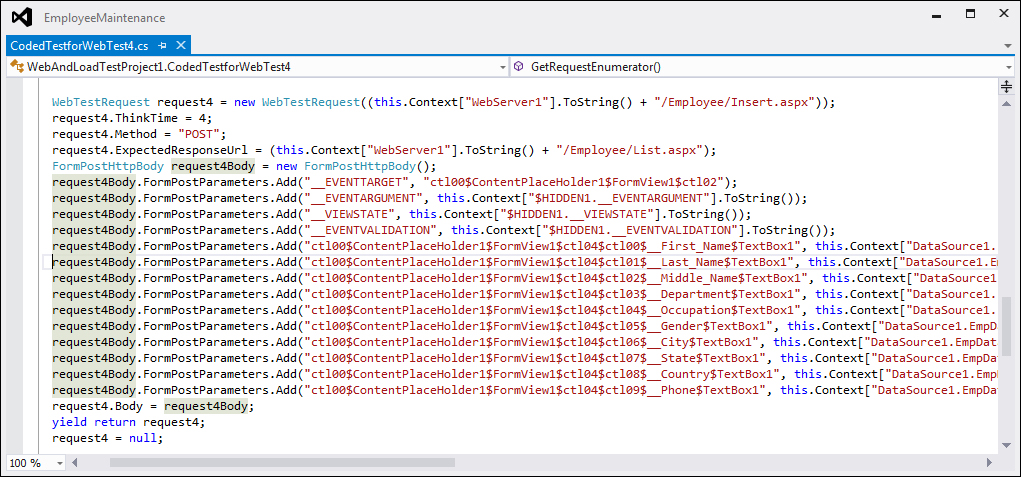 Generating code from a recorded test