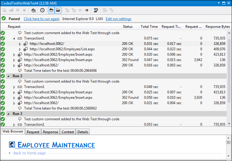 Running the coded web test