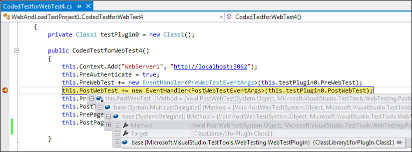 Debugging coded web test