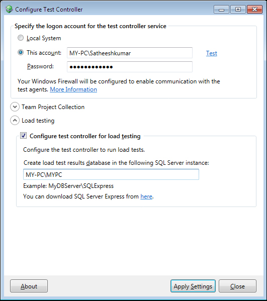 Test Controller and Test Agent Configuration