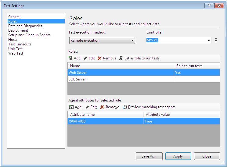 Test Controller and Test Agent Configuration