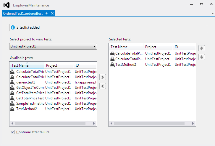 Creating an ordered test