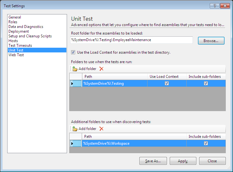 The Unit Test option