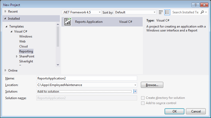 Creating a report definition using Visual Studio 2012