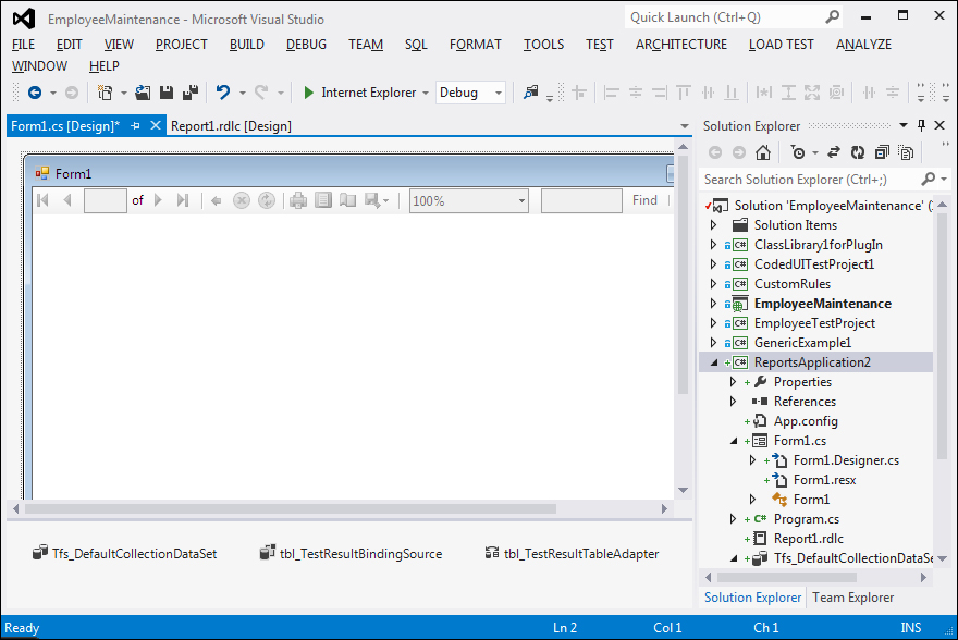 Creating a report definition using Visual Studio 2012