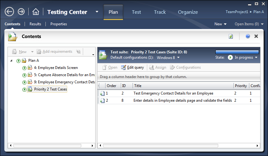 Testing Center – Plan tab