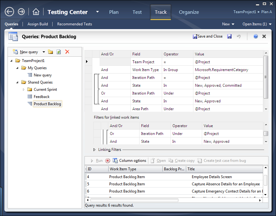 Testing Center – Track tab