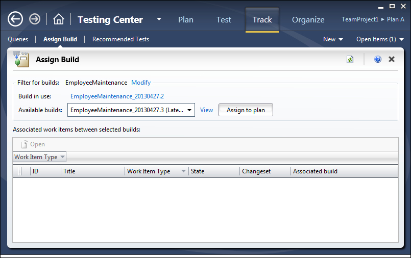 Testing Center – Track tab