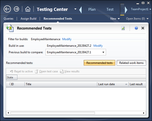 Testing Center – Track tab