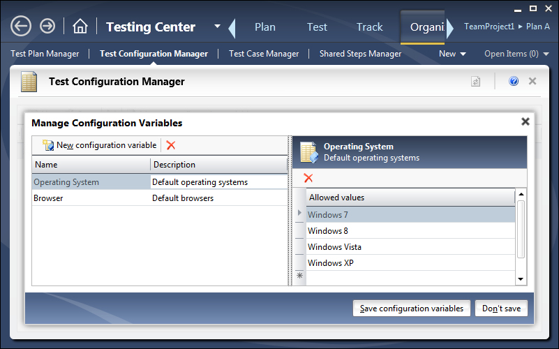 Testing Center – Organize tab