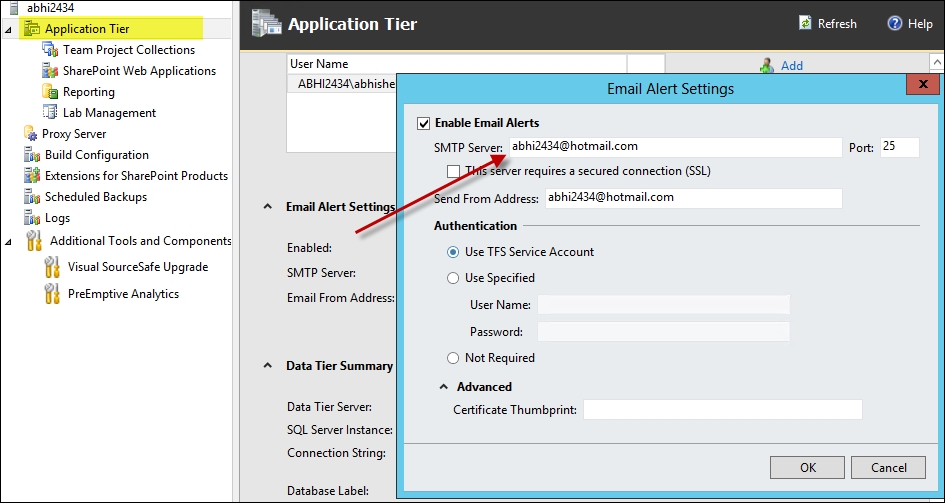 How to add an e-mail notification to the TFS