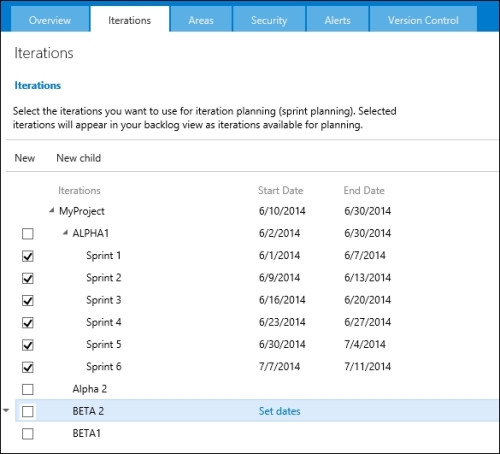 Configuring Agile iterations to a TFS project