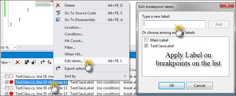 Labeling a breakpoint