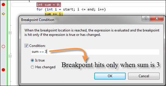 Adding a condition in breakpoints