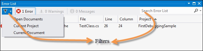 Working with the Error List window