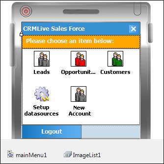 Building the main menuform navigation class, mobile sales force applicationabout