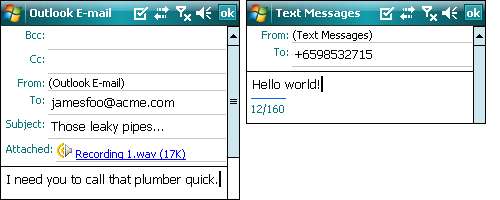 Delegating to the default Windows Mobile Compose UIPOOMused, for sending e-mail