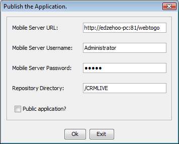Publishing the mobile application to the mobile server