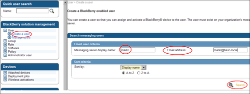 Creating users on the BES 5.0