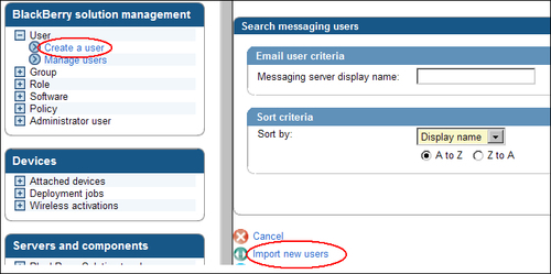 Importing users to the BlackBerry Enterprise Server