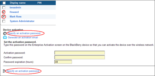 Setting activation passwords