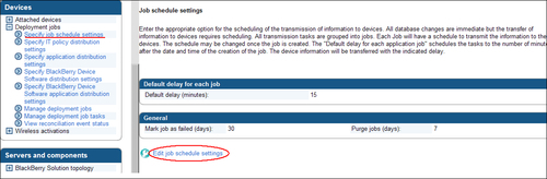 Default settings of a job schedule