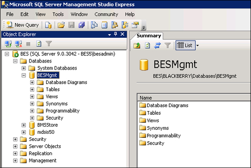 Backing up the BlackBerry configuration database on an SQL server