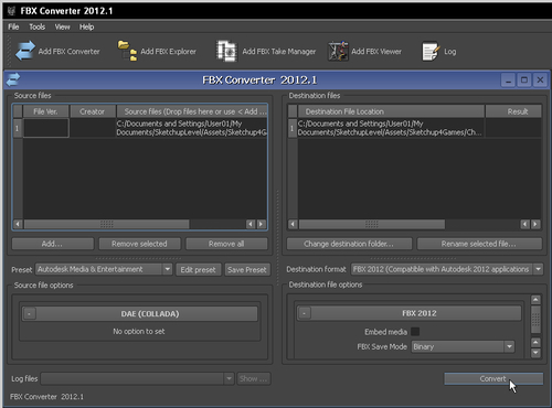 Time for action - using the free Autodesk FBX converter