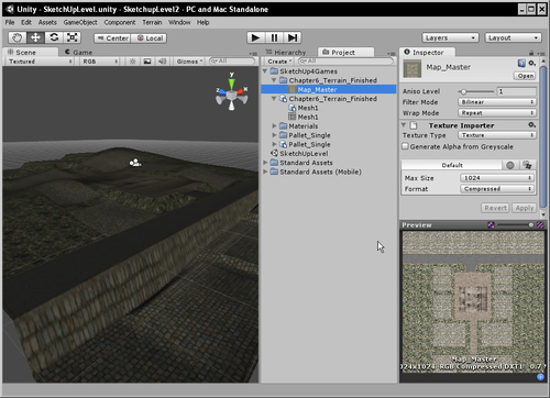 Time for action - using a high-resolution terrain texture in Unity