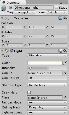 Time for action - creating Sunlight in Unity