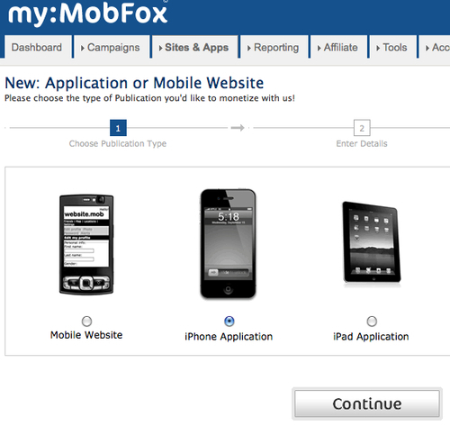 Time for action — creating a new MobFox app ID