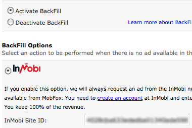 Time for action — add a backfill in MobFox