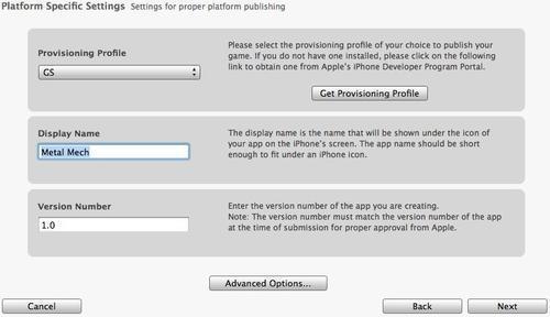 Time for action — creating provisioning profiles, publishing in GameSalad, and deploying!