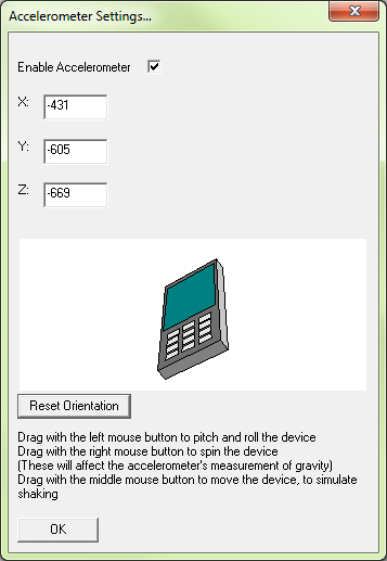 Testing accelerometer input on the Windows simulator