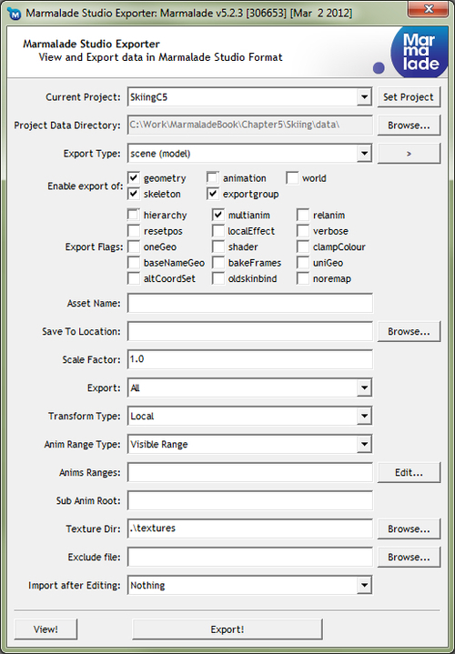 Exporting animations using the Marmalade 3D exporter plugins