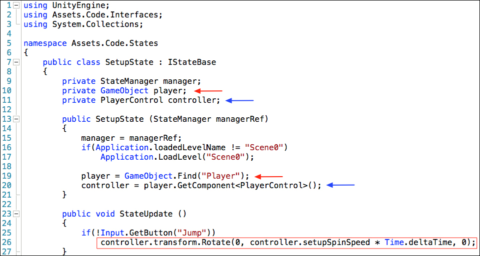 Time for action – rotating Player in SetupState