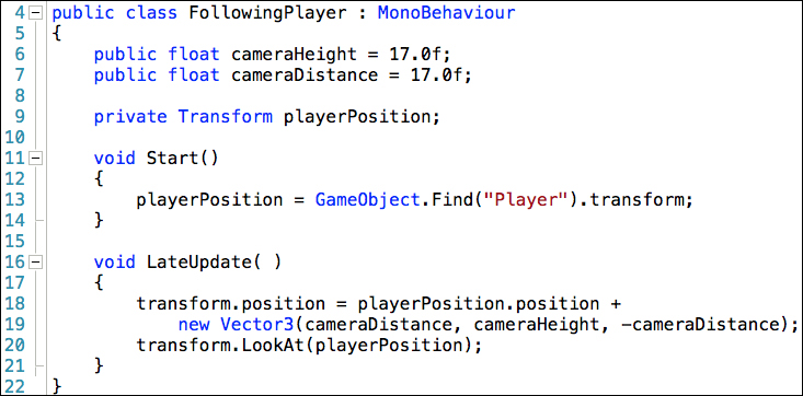 Time for action – attaching the FollowingPlayer camera script