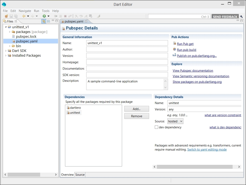 Managing library dependencies with pub