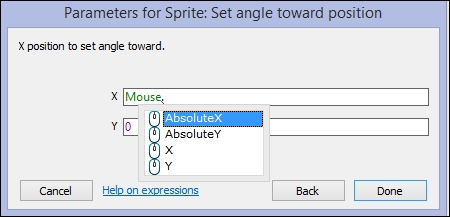 Rotating the sprite to the mouse location