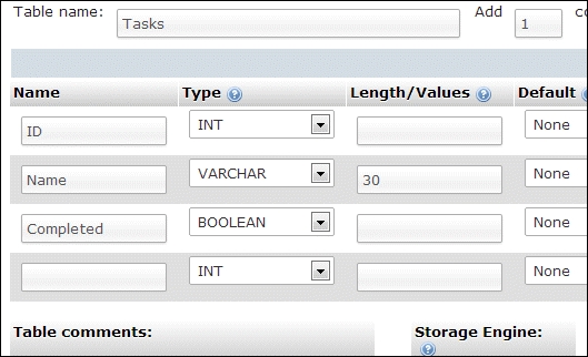 Creating and populating a database table