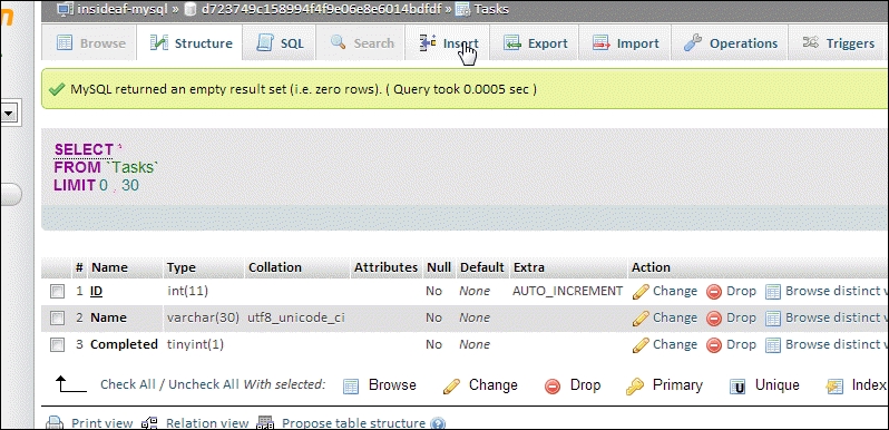 Creating and populating a database table