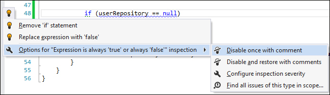 Disabling code inspections