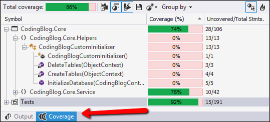 Analyzing code coverage with dotCover