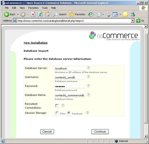 Installing osCommerce on the Host