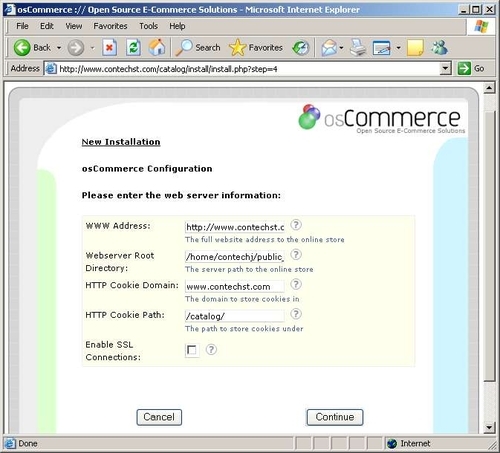 Installing osCommerce on the Host