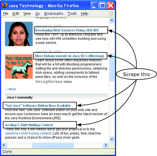 Screenshot of http://java.sun.com to scrape information off