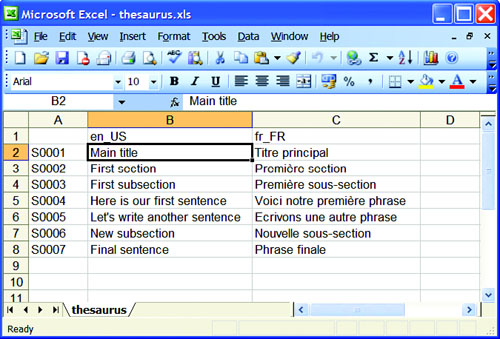 Thesaurus stored as an Excel spreadsheet