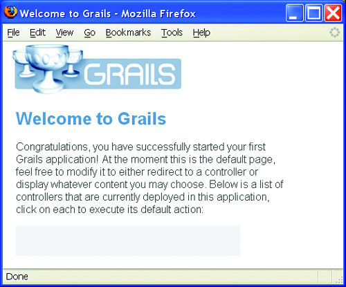 Grails welcome page for the Tutor application