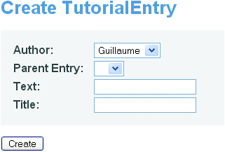 Scaffolded create page for tutorial entries